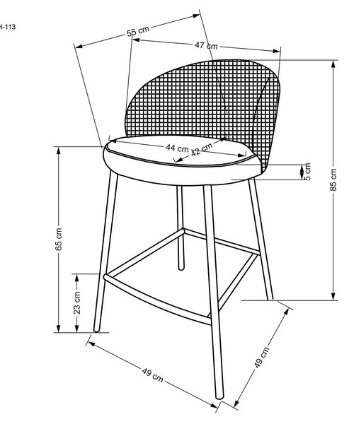 Scaun bar H113, negru/gri/auriu, stofa catifelata/otel, 47x55x85 cm