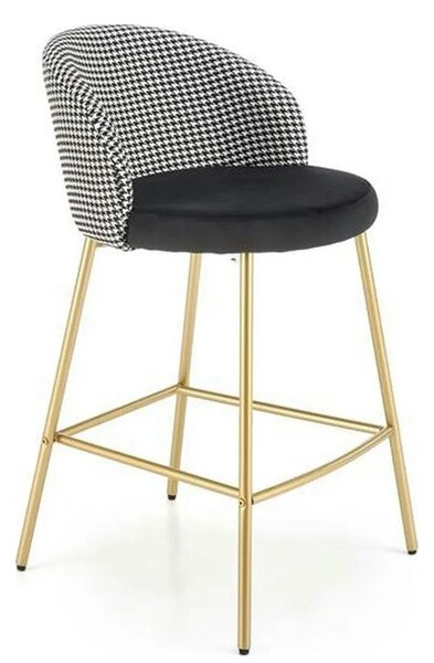 Scaun bar H113, negru/gri/auriu, stofa catifelata/otel, 47x55x85 cm