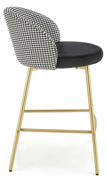 Scaun bar H113, negru/gri/auriu, stofa catifelata/otel, 47x55x85 cm