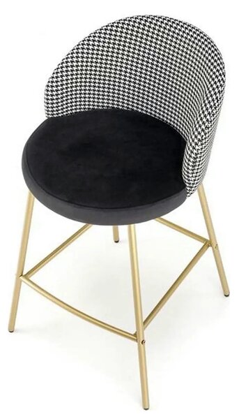Scaun bar H113, negru/gri/auriu, stofa catifelata/otel, 47x55x85 cm