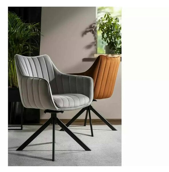 Scaun living rotativ AZALIA, gri deschis/negru, stofa catifelata/metal