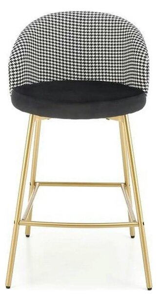 Scaun bar H113, negru/gri/auriu, stofa catifelata/otel, 47x55x85 cm