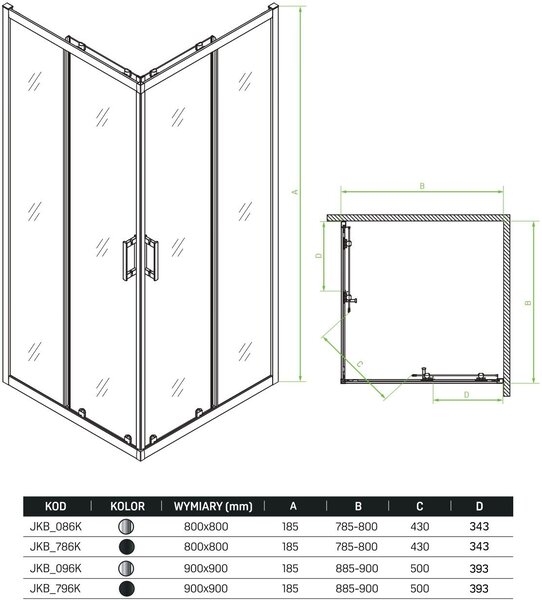 Laveo Bresso cabină cu cădiță 80x80 cm pătrat crom luciu/sticlă transparentă JKDD086K