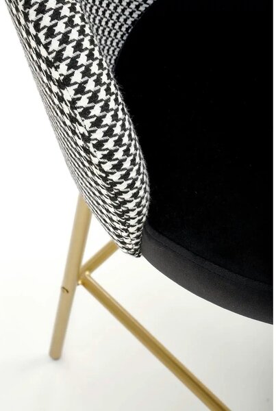Scaun bar H113, negru/gri/auriu, stofa catifelata/otel, 47x55x85 cm