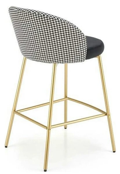 Scaun bar H113, negru/gri/auriu, stofa catifelata/otel, 47x55x85 cm