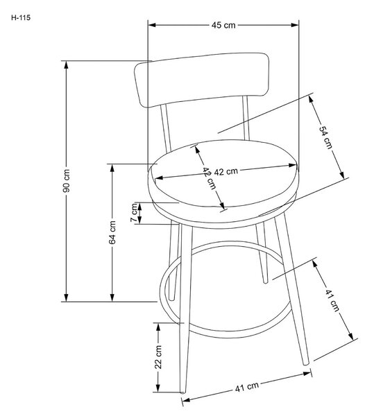 Scaun bar H115, negru/auriu, stofa catifelata/otel, 45x54x90 cm