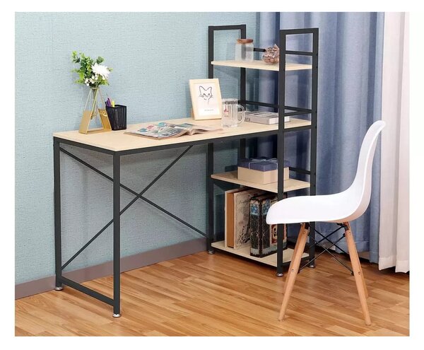 Birou B-036, stejar/negru, PAL/metal, 90x50x76/114 cm