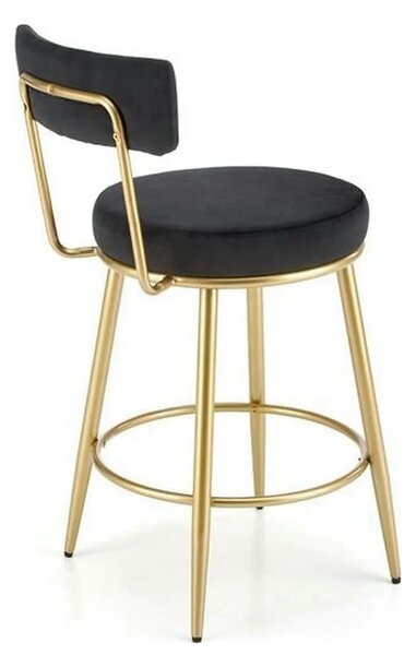 Scaun bar H115, negru/auriu, stofa catifelata/otel, 45x54x90 cm