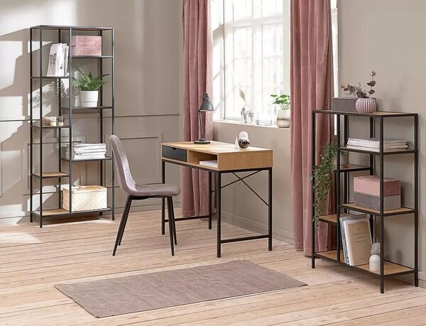 Birou B-027, stejar/negru, PAL/metal, 95x48x76 cm