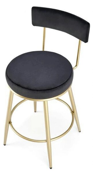 Scaun bar H115, negru/auriu, stofa catifelata/otel, 45x54x90 cm
