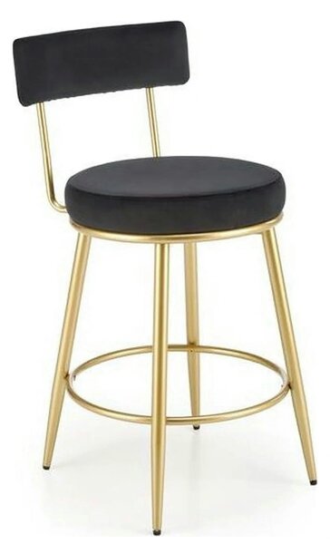 Scaun bar H115, negru/auriu, stofa catifelata/otel, 45x54x90 cm