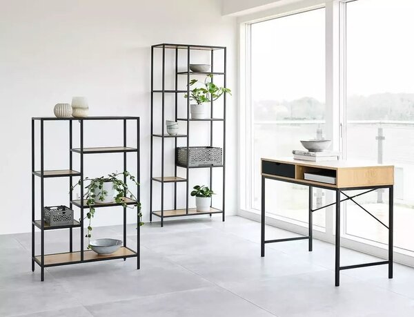 Birou B-027, stejar/negru, PAL/metal, 95x48x76 cm