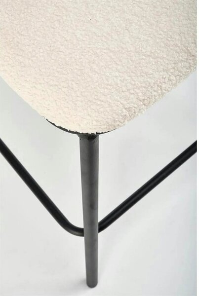 Scaun bar H119, crem/negru, stofa buclata/otel, 54x53x92 cm