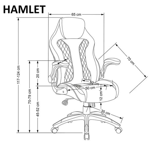 Scaun de birou HAMLET, negru/gri, piele ecologica, 65x70x117 cm