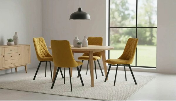 Scaun K450, galben mustar/negru, stofa catifelata/metal, 44x58x85 cm