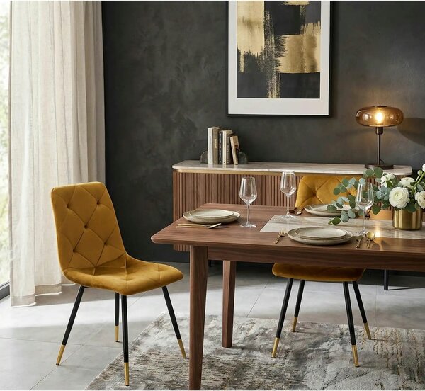 Scaun tapitat K438, galben, stofa catifelata, 45x50x86 cm
