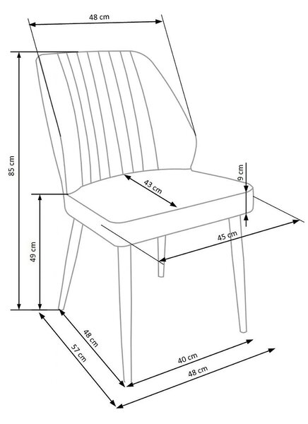 Scaun tapitat K432, albastru, stofa catifelata, 48x57x85 cm