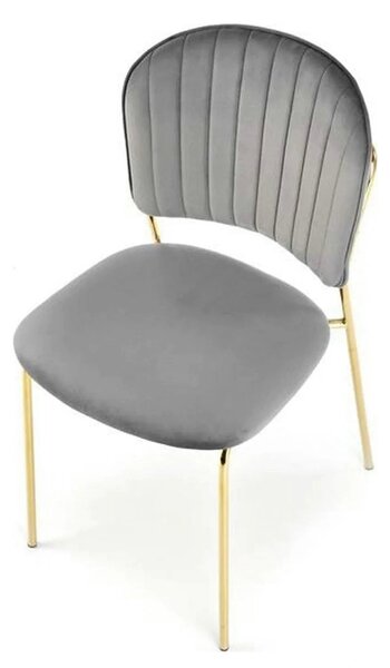 Scaun tapitat K499, gri/auriu, stofa catifelata, 47x56x85 cm