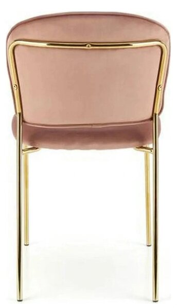 Scaun tapitat K499, roz/auriu, stofa catifelata, 47x56x85 cm
