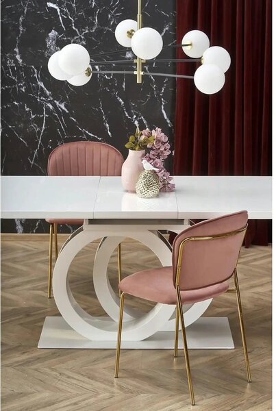 Scaun tapitat K499, roz/auriu, stofa catifelata, 47x56x85 cm