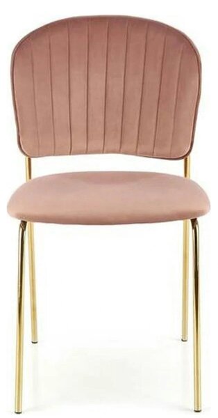 Scaun tapitat K499, roz/auriu, stofa catifelata, 47x56x85 cm
