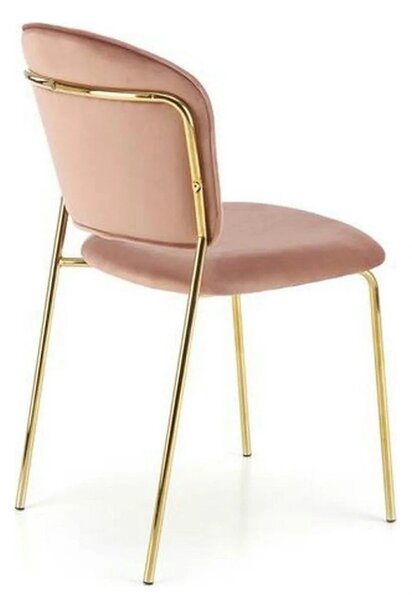 Scaun tapitat K499, roz/auriu, stofa catifelata, 47x56x85 cm