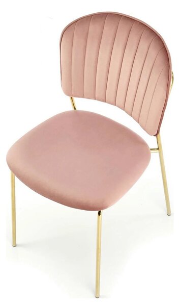 Scaun tapitat K499, roz/auriu, stofa catifelata, 47x56x85 cm