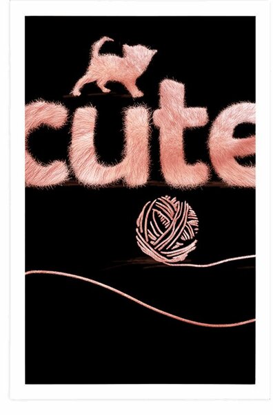 Poster pisică cu o minge și cu inscripție Cute