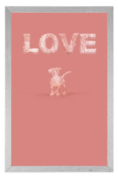 Poster cățel cu inscripție Love în design roz