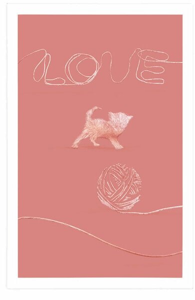 Poster pisoi cu o minge și inscripție Love