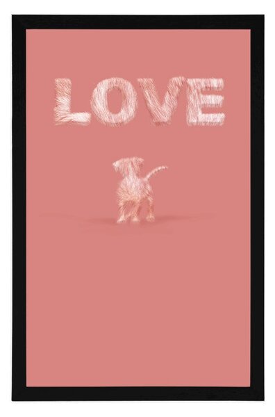 Poster cățel cu inscripție Love în design roz
