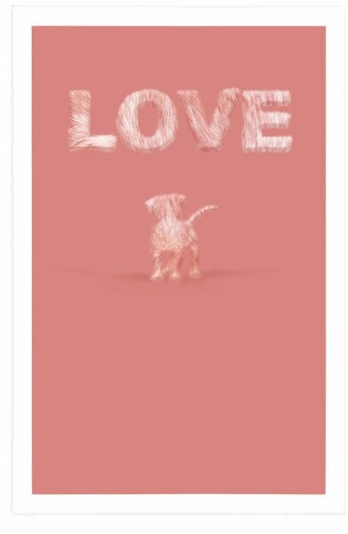 Poster cățel cu inscripție Love în design roz