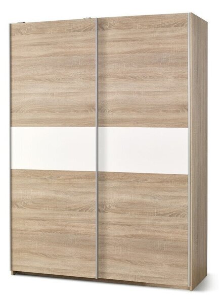 Dulap Cirveso 110, Alb lucios, Stejar Sonoma, 210x153x58cm, 126.7 kg, Uși dulap: Glisante, Numărul de rafturi: 5, Numărul de rafturi: 5