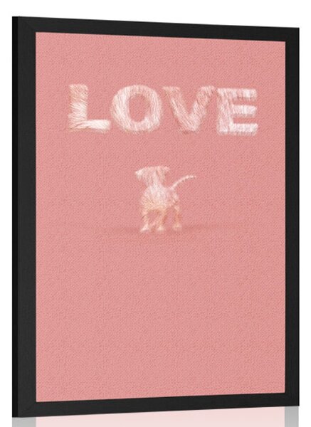 Poster cățel cu inscripție Love în design roz