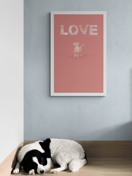 Poster cățel cu inscripție Love în design roz