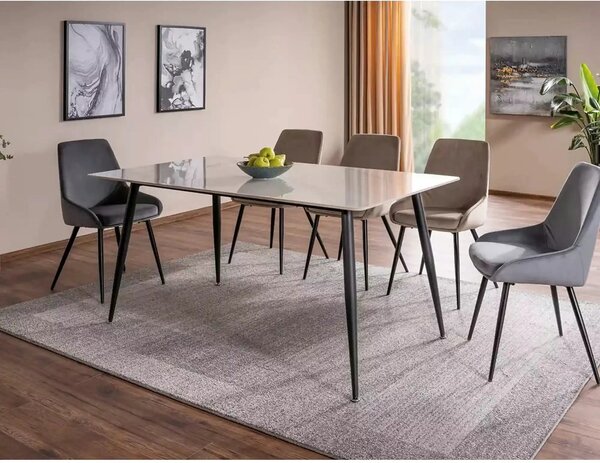 Scaun COBE, stofa catifelata gri/negru, 49x43x85 cm