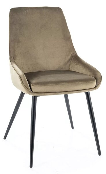 Scaun pentru living COBE, stofa catifelata verde olive/negru, 49x43x85