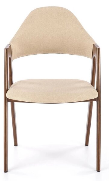 Scaun tapitat modern K344, bej/nuc, stofa clasica/metal, 51x57x82 cm
