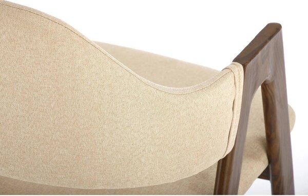 Scaun tapitat modern K344, bej/nuc, stofa clasica/metal, 51x57x82 cm