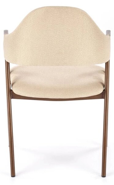 Scaun tapitat modern K344, bej/nuc, stofa clasica/metal, 51x57x82 cm
