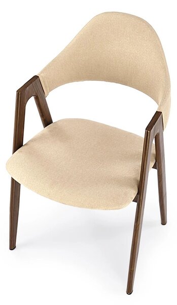 Scaun tapitat modern K344, bej/nuc, stofa clasica/metal, 51x57x82 cm