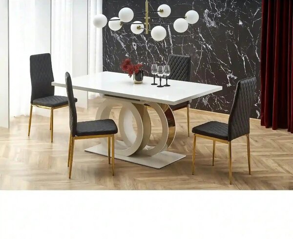 Scaun tapitat K501, negru/auriu, piele ecologica/metal, 40x50x98 cm