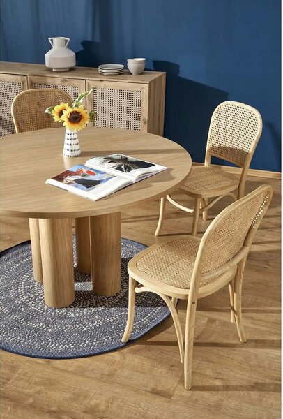 Scaun K502, stejar, ratan natural/lemn, 45x50x89 cm