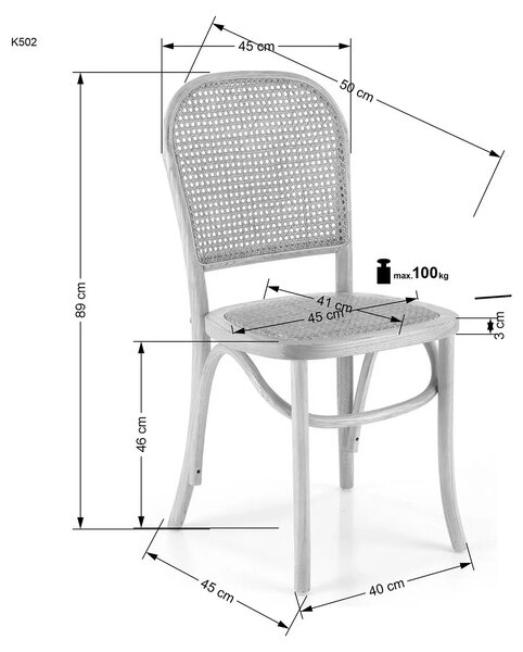 Scaun K502, stejar, ratan natural/lemn, 45x50x89 cm