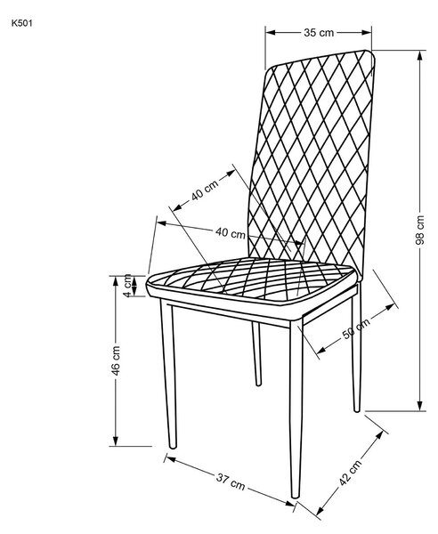 Scaun tapitat K501, negru/auriu, piele ecologica/metal, 40x50x98 cm