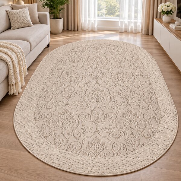 Covor Sufragerie Dormitor, Model Itea Oval 42005 116, Bej 60x110
