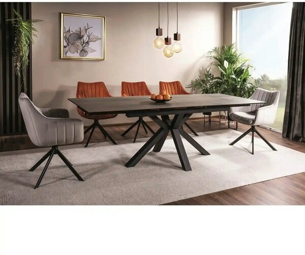 Masa extensibila moderna COLUMBUS CERAMIC, maro/negru mat, sticla secu