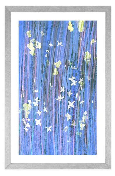 Poster cu passepartout abstracția florilor în design violet