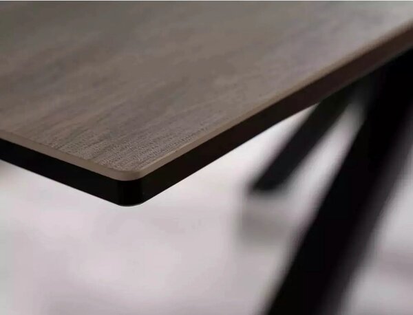 Masa extensibila moderna COLUMBUS CERAMIC, maro/negru mat, sticla secu