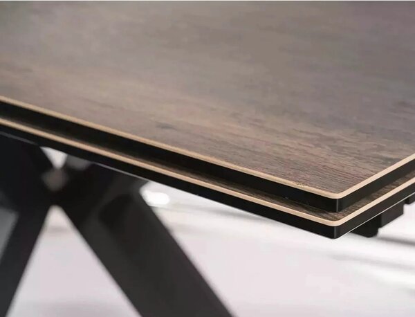 Masa extensibila moderna COLUMBUS CERAMIC, maro/negru mat, sticla secu